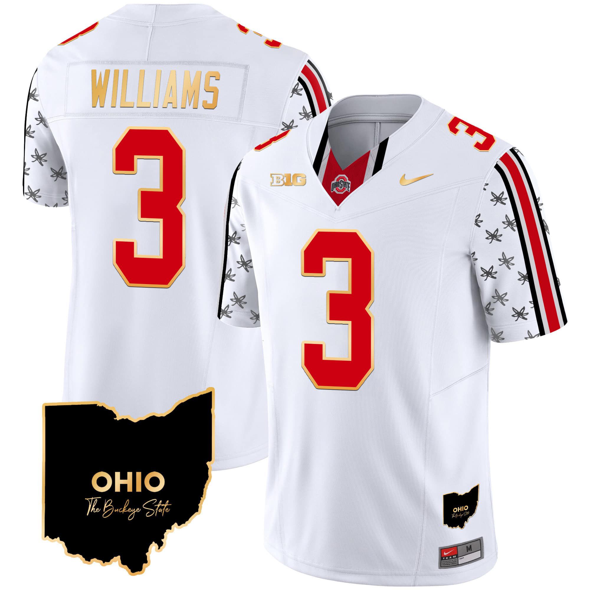 Men Ohio State Buckeyes #3 Williams White 2024 Nike Home Patch Gold Trim Vapor Limited NCAA Jersey